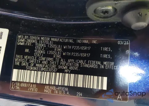 2021 Toyota Sienna Le из США, поврежденный, VIN 5TDKRKEC8MS030587